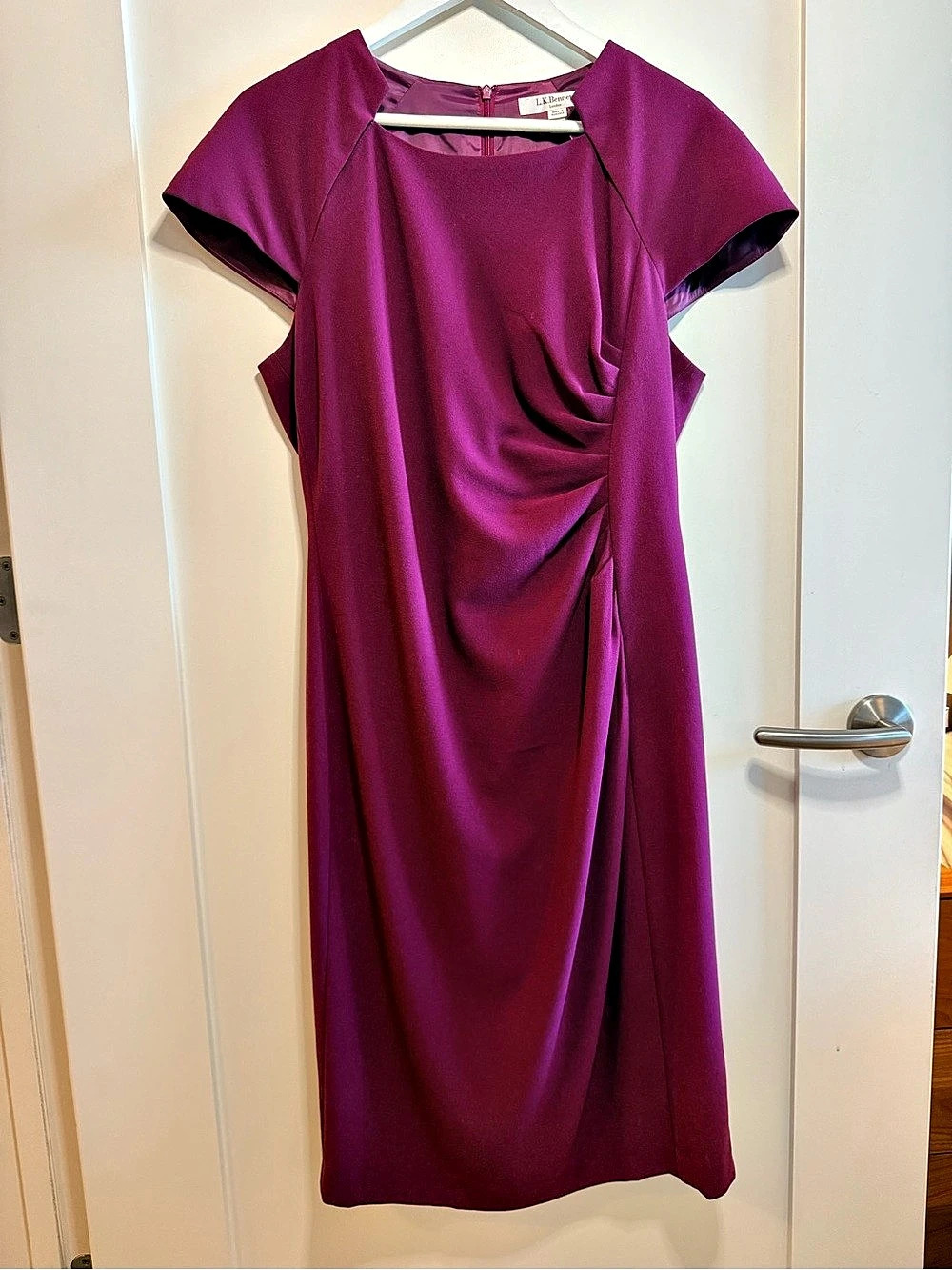 L.K. Bennett Magenta Crepe Ruched Sheath Dress, US 14 / UK 18 / EU 46